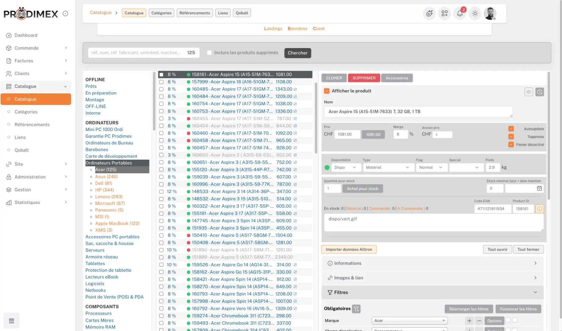 Capture 2 du site Administration Prodimex par Studio-Web